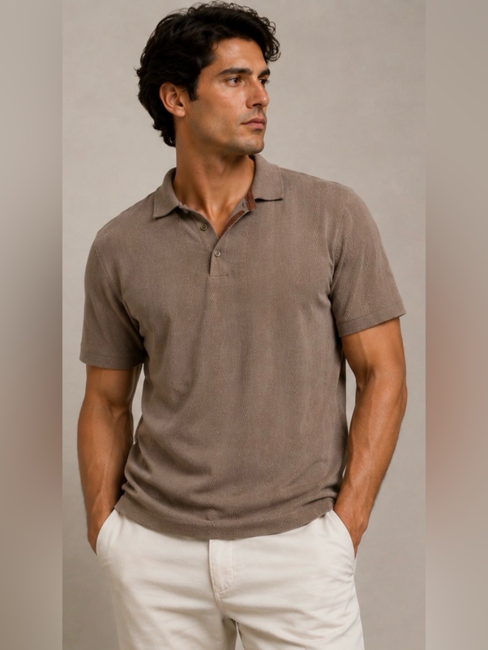 Men's Brown Polo Shirt with Contrast Trim